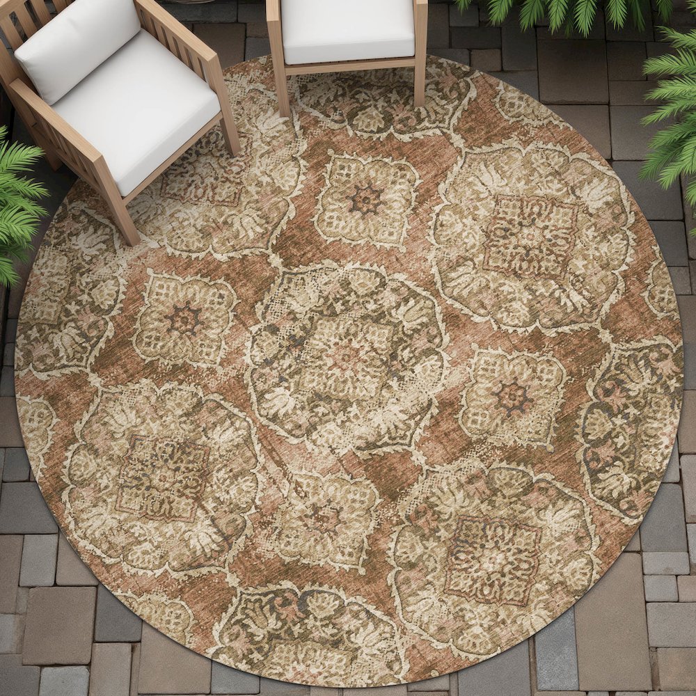 Machine Washable Indoor/Outdoor Chantille ACN2196 Paprika 8' x 8' Round Rug. Picture 6