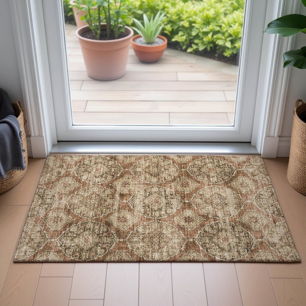 Machine Washable Indoor/Outdoor Chantille ACN2196 Paprika 1'8" x 2'6" Rug. Picture 5