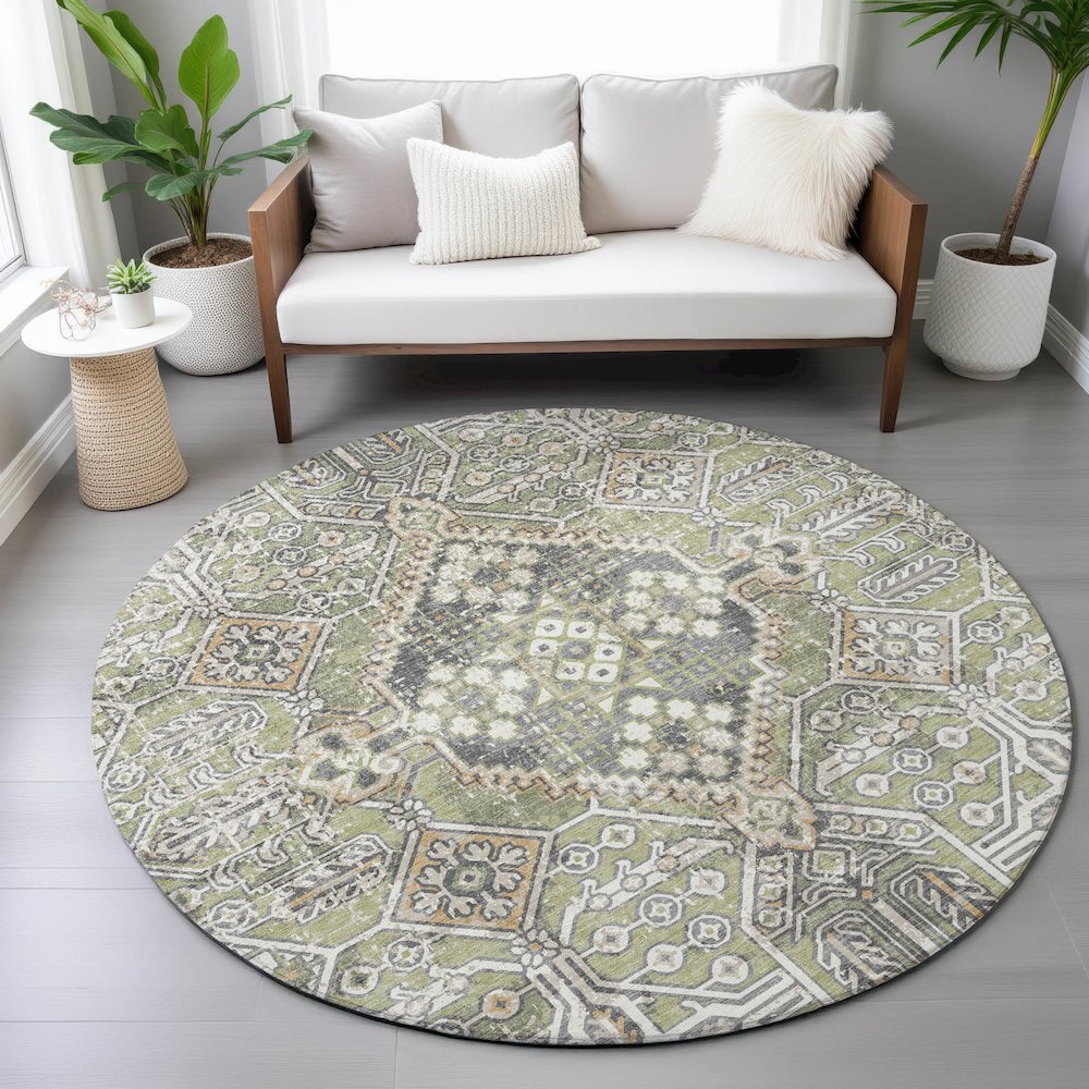 Machine Washable Indoor/Outdoor Chantille ACN2197 Aloe 8' x 8' Round Rug. Picture 5