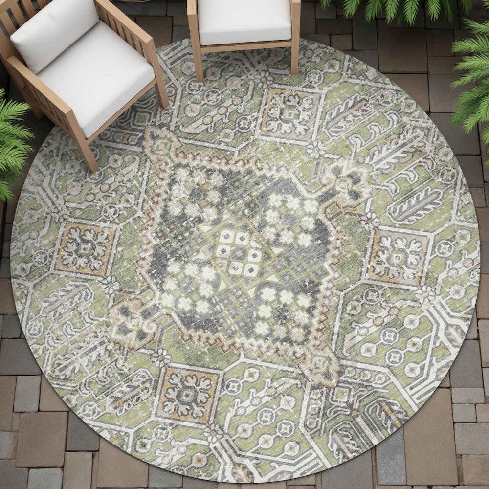 Machine Washable Indoor/Outdoor Chantille ACN2197 Aloe 8' x 8' Round Rug. Picture 6