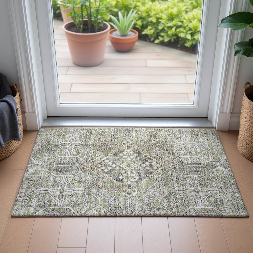 Machine Washable Indoor/Outdoor Chantille ACN2197 Aloe 1'8" x 2'6" Rug. Picture 5