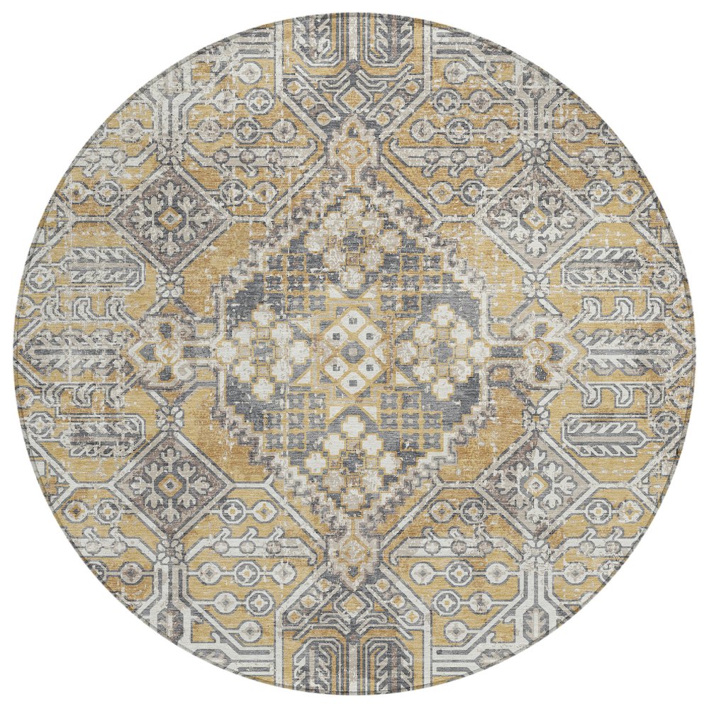 Machine Washable Indoor/Outdoor Chantille ACN2197 Gold 8' x 8' Round Rug. Picture 1