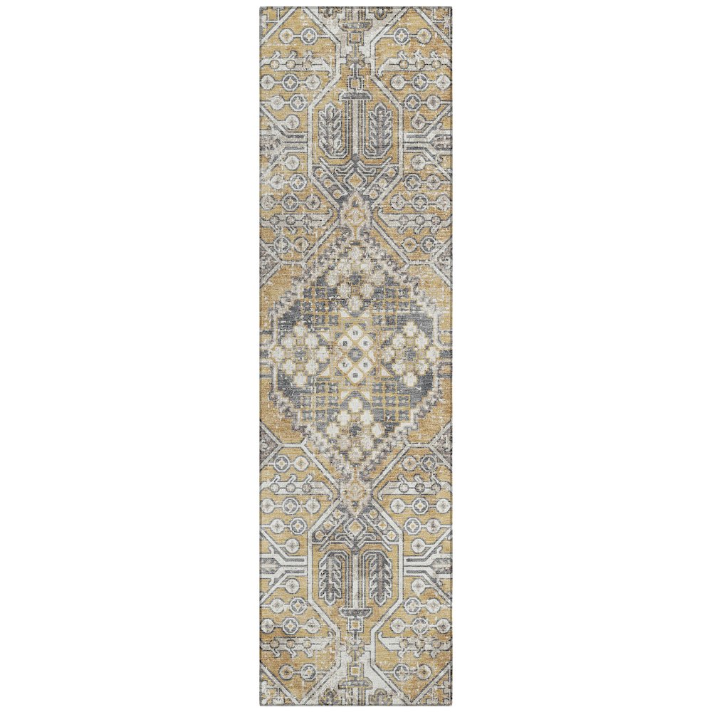 Machine Washable Indoor/Outdoor Chantille ACN2197 Gold 2'3" x 7'6" Runner Rug. Picture 1