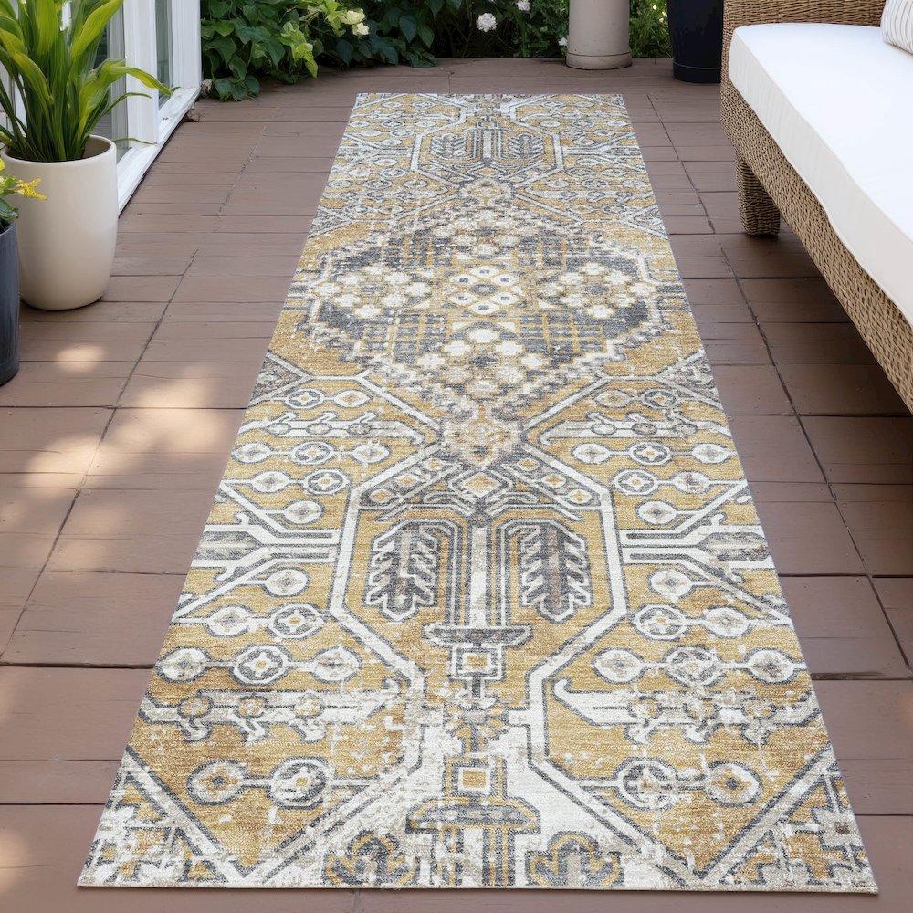Machine Washable Indoor/Outdoor Chantille ACN2197 Gold 2'3" x 7'6" Runner Rug. Picture 6