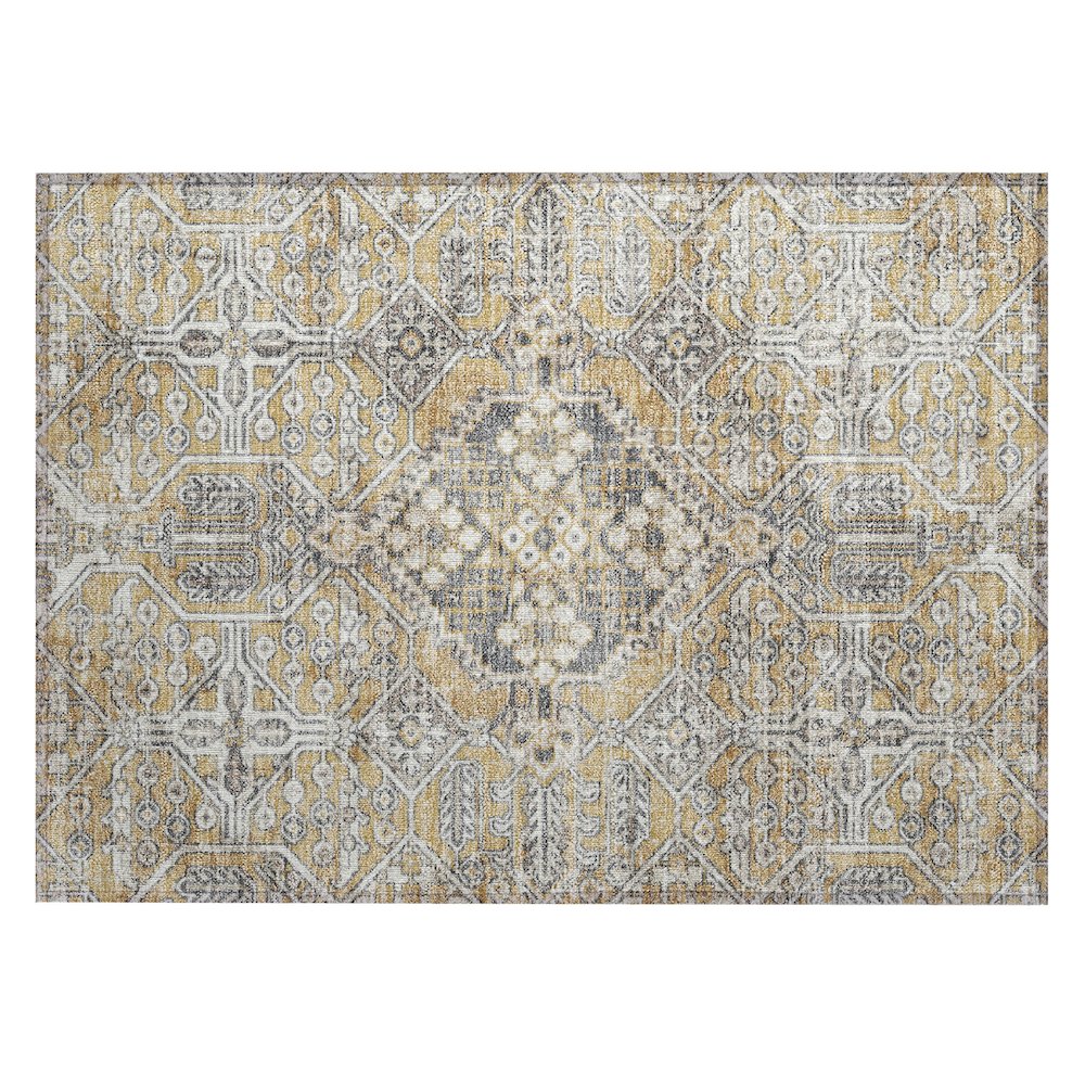 Machine Washable Indoor/Outdoor Chantille ACN2197 Gold 1'8" x 2'6" Rug. Picture 1