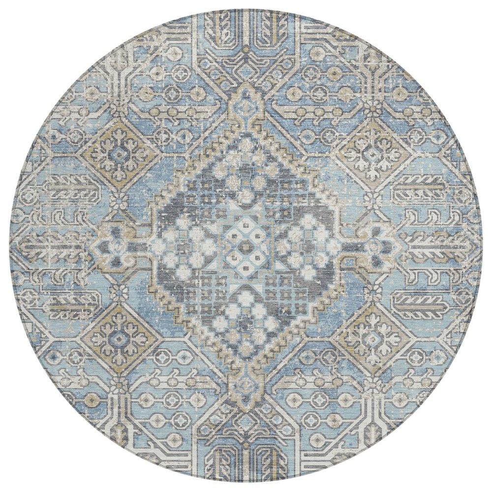 Machine Washable Indoor/Outdoor Chantille ACN2197 Sky 8' x 8' Round Rug. Picture 1