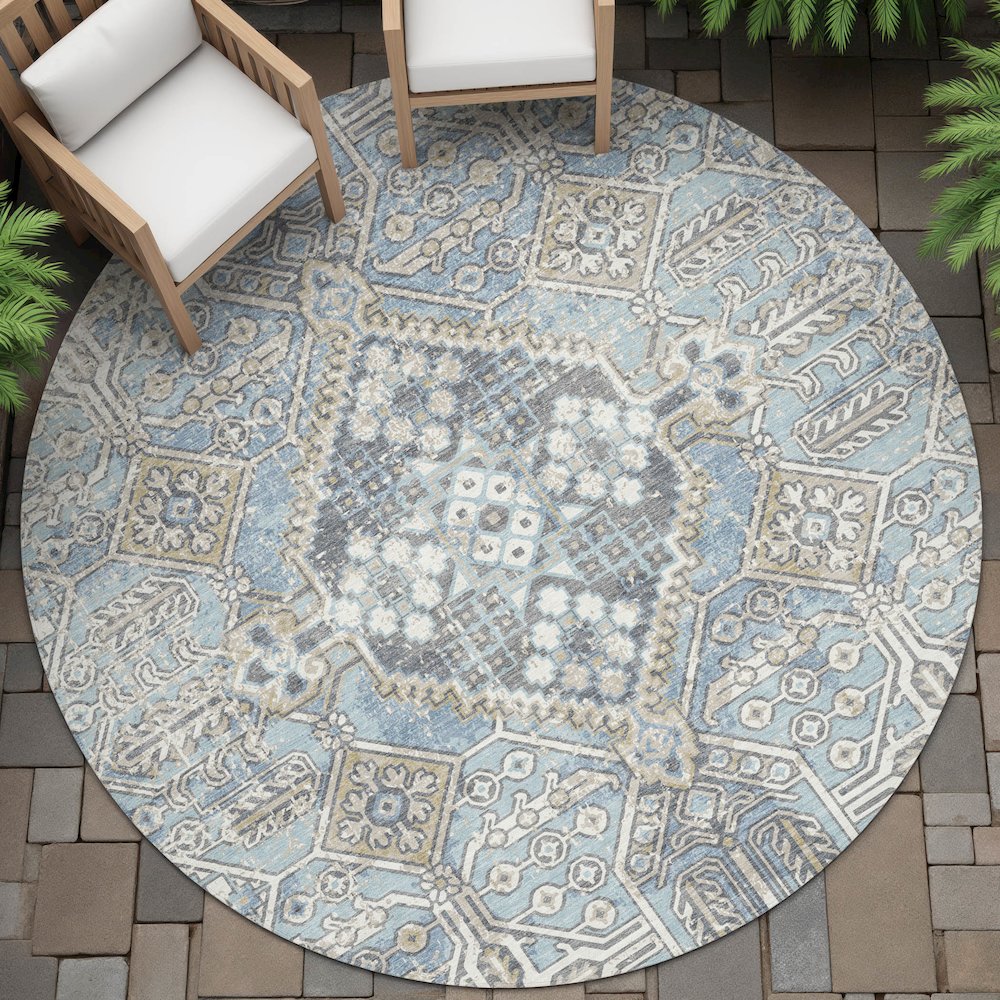 Machine Washable Indoor/Outdoor Chantille ACN2197 Sky 8' x 8' Round Rug. Picture 6