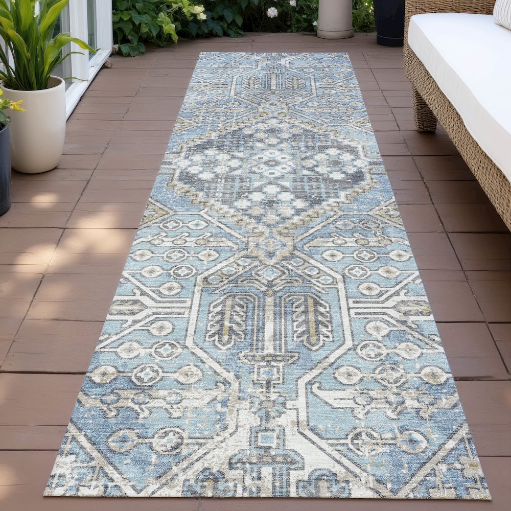 Machine Washable Indoor/Outdoor Chantille ACN2197 Sky 2'3" x 7'6" Runner Rug. Picture 6