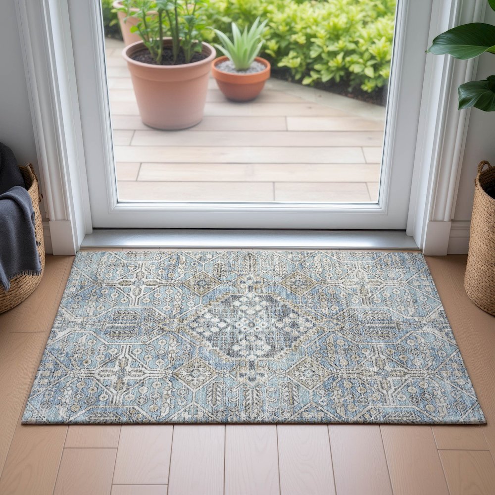 Machine Washable Indoor/Outdoor Chantille ACN2197 Sky 1'8" x 2'6" Rug. Picture 5