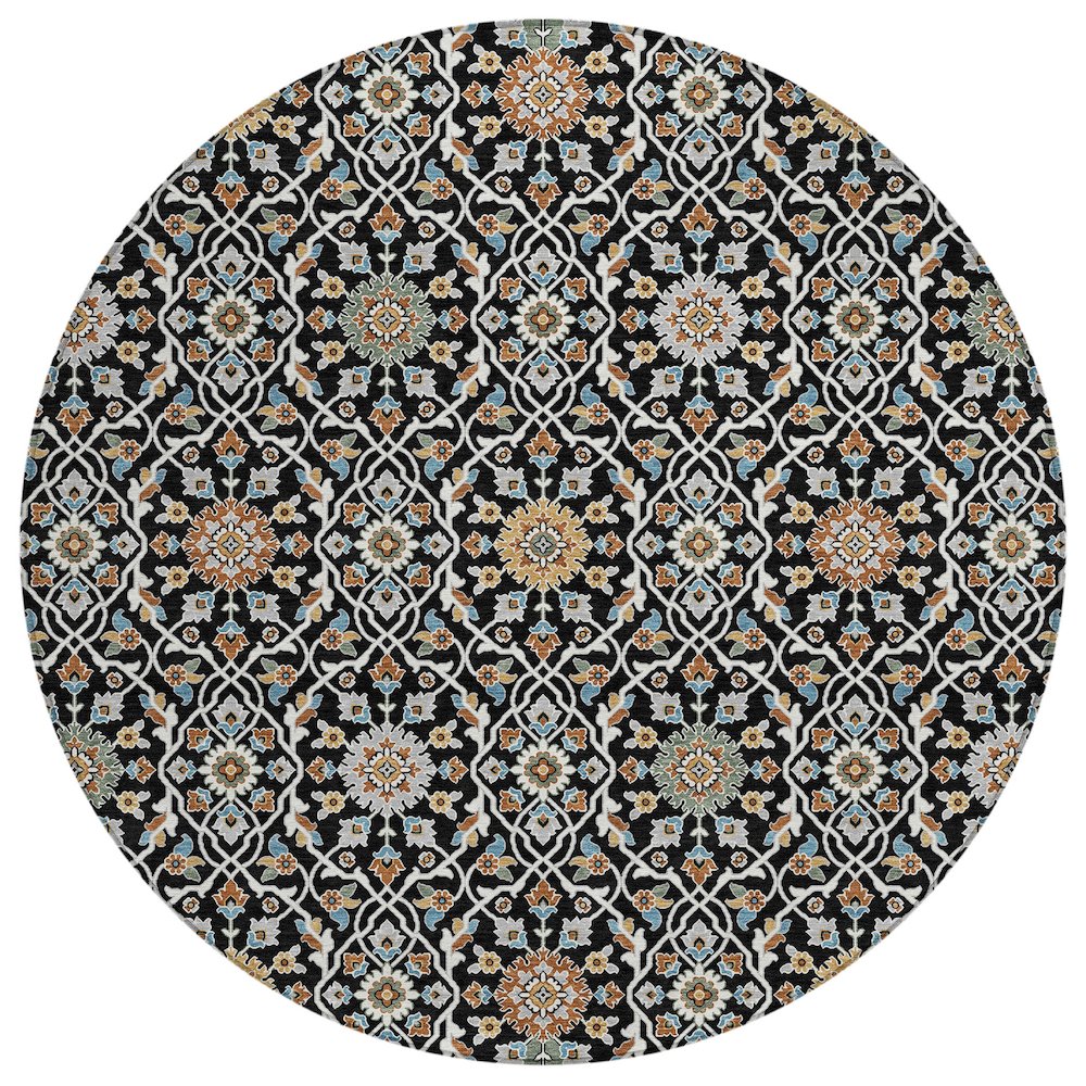 Machine Washable Indoor/Outdoor Chantille ACN2199 Black 8' x 8' Round Rug. Picture 1