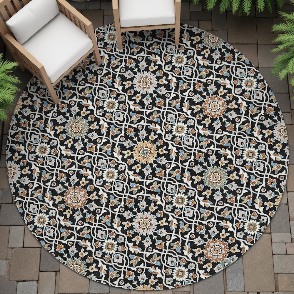 Machine Washable Indoor/Outdoor Chantille ACN2199 Black 8' x 8' Round Rug. Picture 6