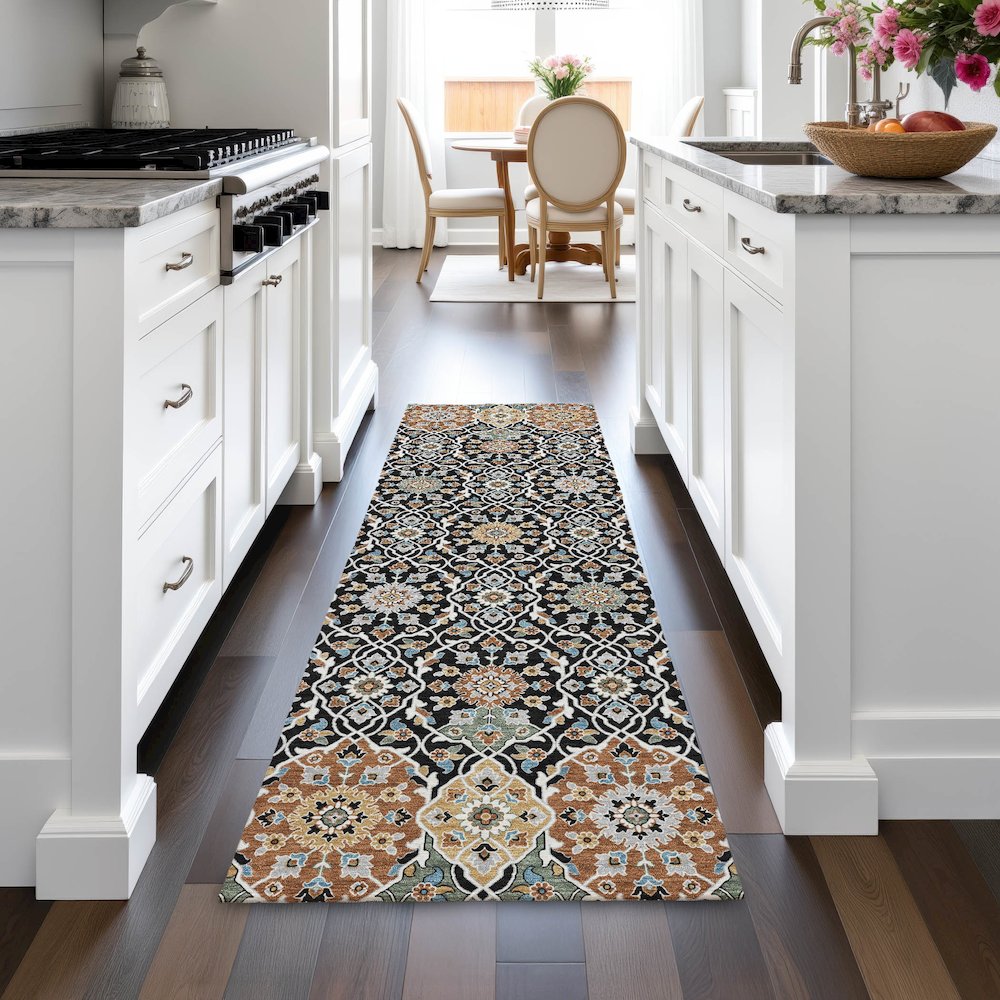 Machine Washable Indoor/Outdoor Chantille ACN2199 Black 2'3" x 7'6" Runner Rug. Picture 5