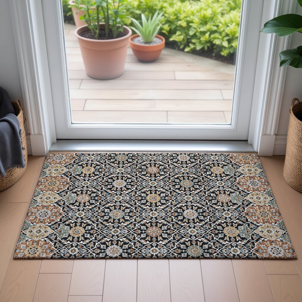 Machine Washable Indoor/Outdoor Chantille ACN2199 Black 1'8" x 2'6" Rug. Picture 5