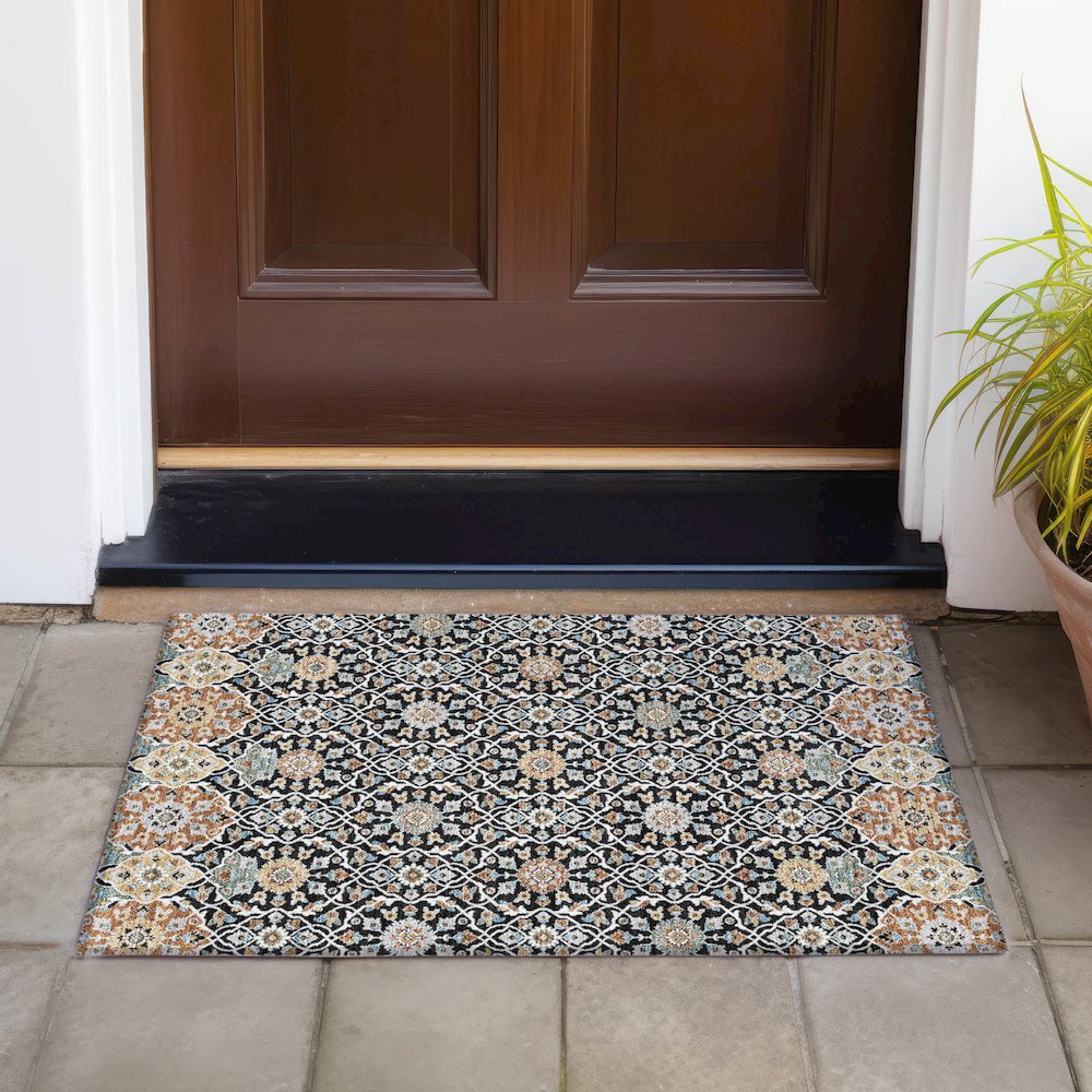 Machine Washable Indoor/Outdoor Chantille ACN2199 Black 1'8" x 2'6" Rug. Picture 6