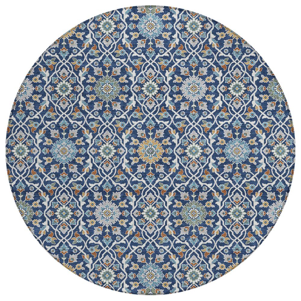 Machine Washable Indoor/Outdoor Chantille ACN2199 Navy 8' x 8' Round Rug. Picture 1