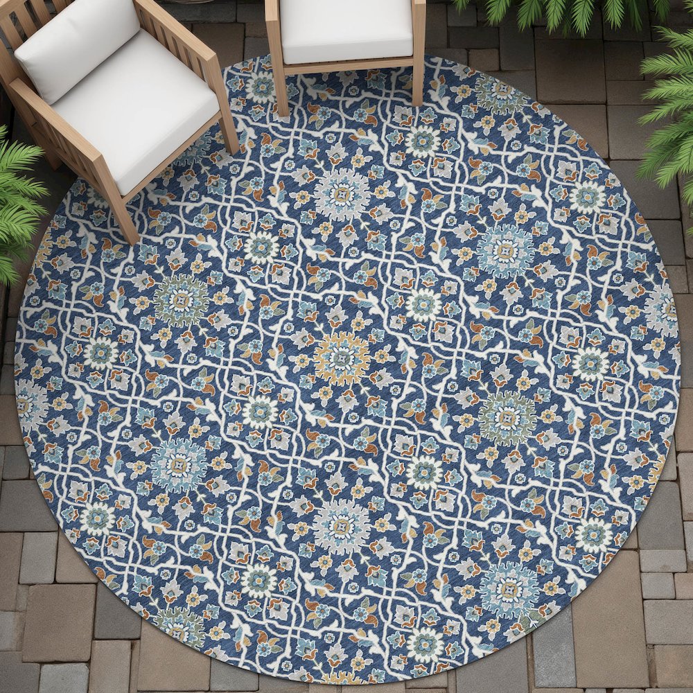 Machine Washable Indoor/Outdoor Chantille ACN2199 Navy 8' x 8' Round Rug. Picture 6