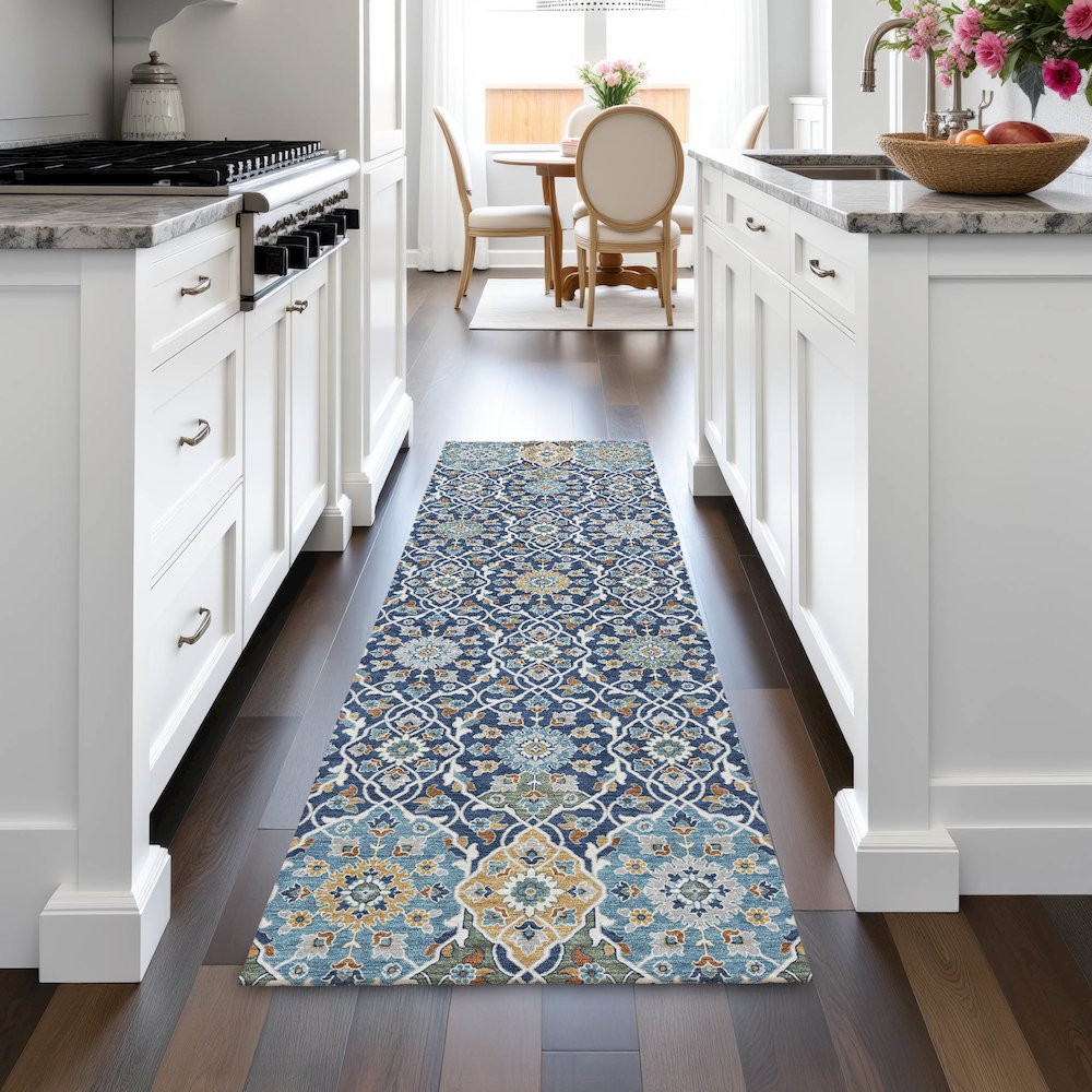 Machine Washable Indoor/Outdoor Chantille ACN2199 Navy 2'3" x 7'6" Runner Rug. Picture 5