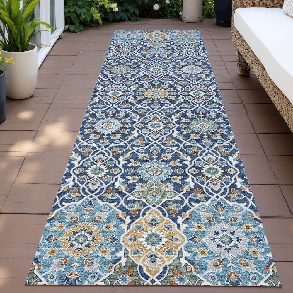Machine Washable Indoor/Outdoor Chantille ACN2199 Navy 2'3" x 7'6" Runner Rug. Picture 6