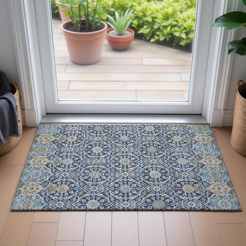 Machine Washable Indoor/Outdoor Chantille ACN2199 Navy 1'8" x 2'6" Rug. Picture 5