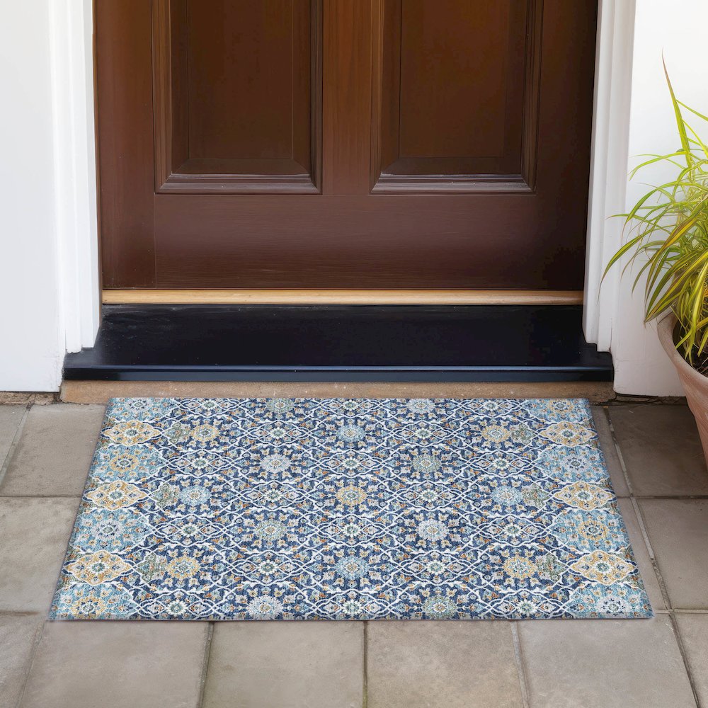 Machine Washable Indoor/Outdoor Chantille ACN2199 Navy 1'8" x 2'6" Rug. Picture 6