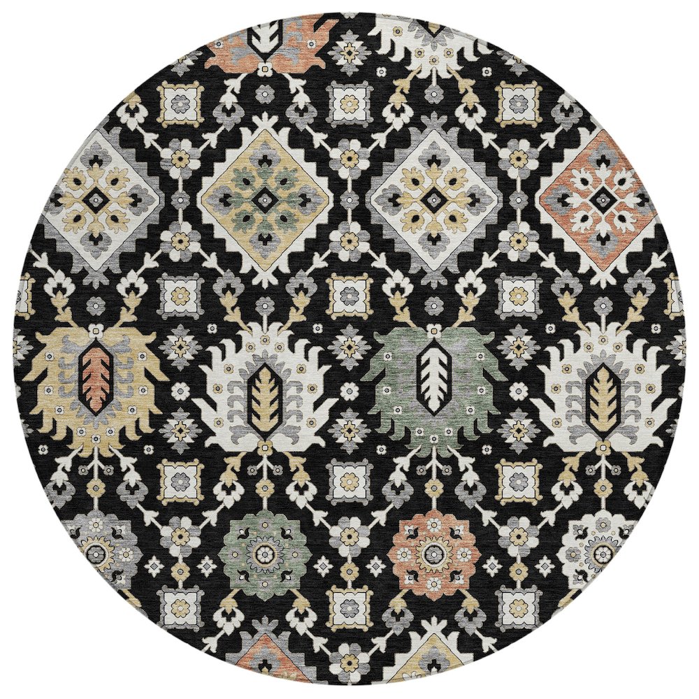 Machine Washable Indoor/Outdoor Chantille ACN2200 Black 8' x 8' Round Rug. Picture 1