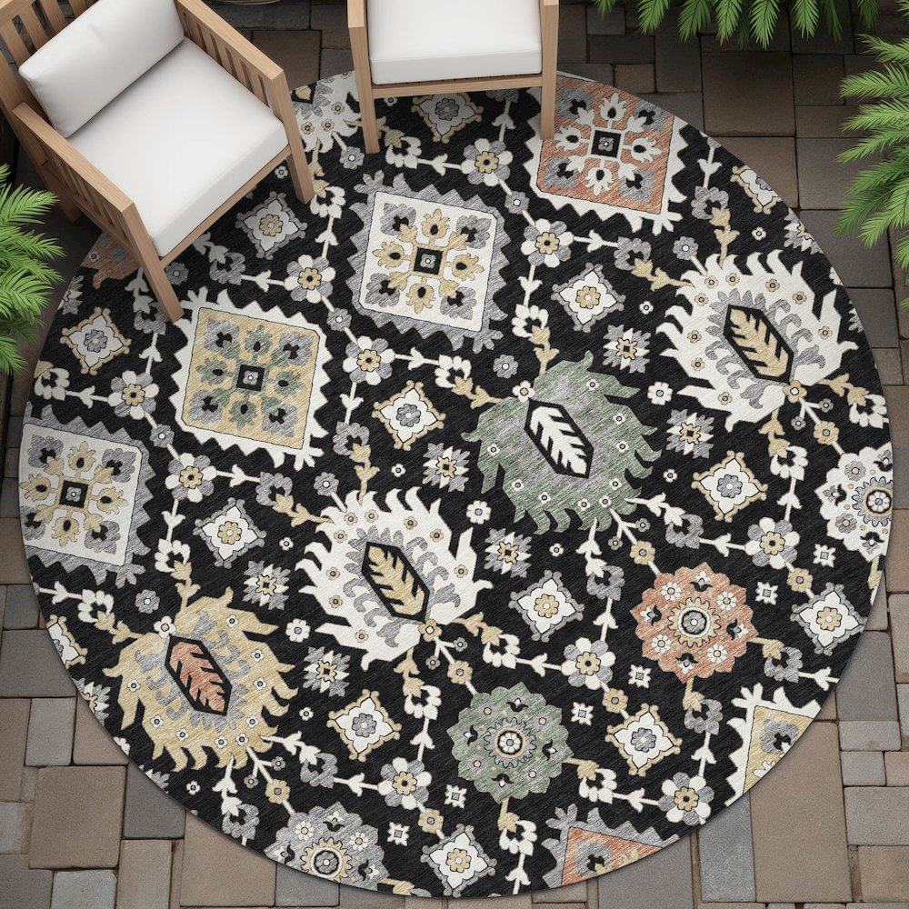 Machine Washable Indoor/Outdoor Chantille ACN2200 Black 8' x 8' Round Rug. Picture 6