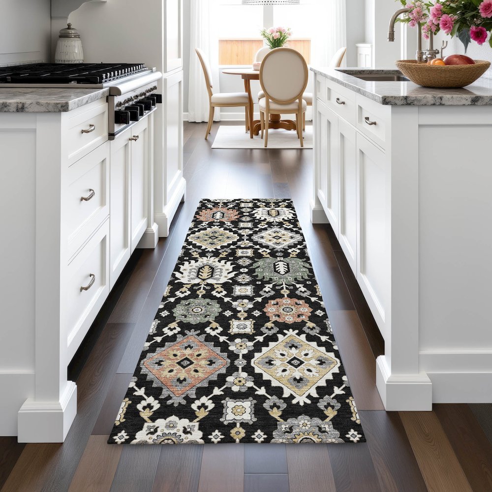 Machine Washable Indoor/Outdoor Chantille ACN2200 Black 2'3" x 7'6" Runner Rug. Picture 5
