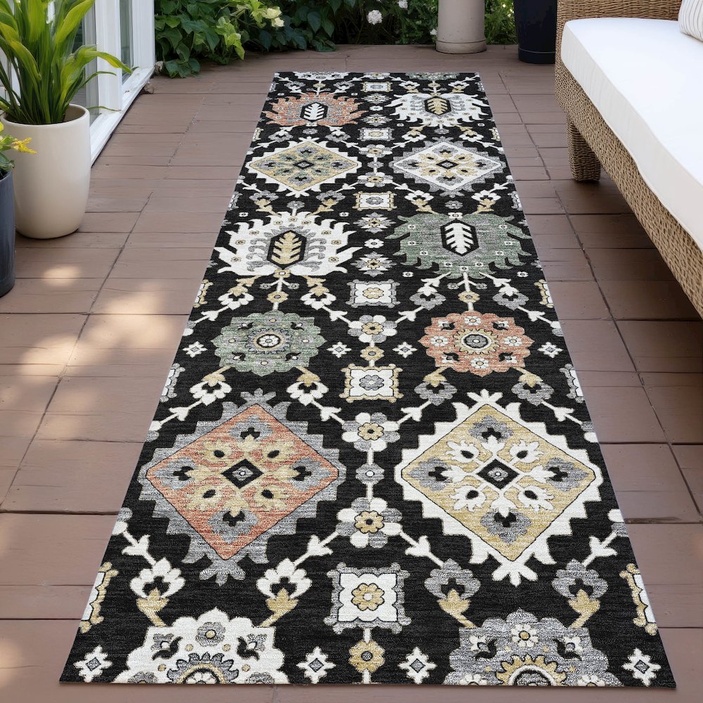 Machine Washable Indoor/Outdoor Chantille ACN2200 Black 2'3" x 7'6" Runner Rug. Picture 6