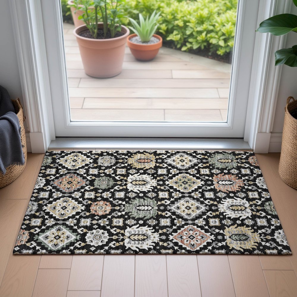 Machine Washable Indoor/Outdoor Chantille ACN2200 Black 1'8" x 2'6" Rug. Picture 5