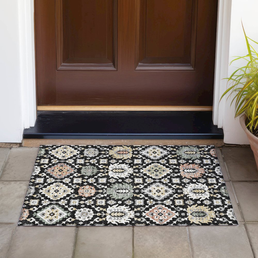 Machine Washable Indoor/Outdoor Chantille ACN2200 Black 1'8" x 2'6" Rug. Picture 6