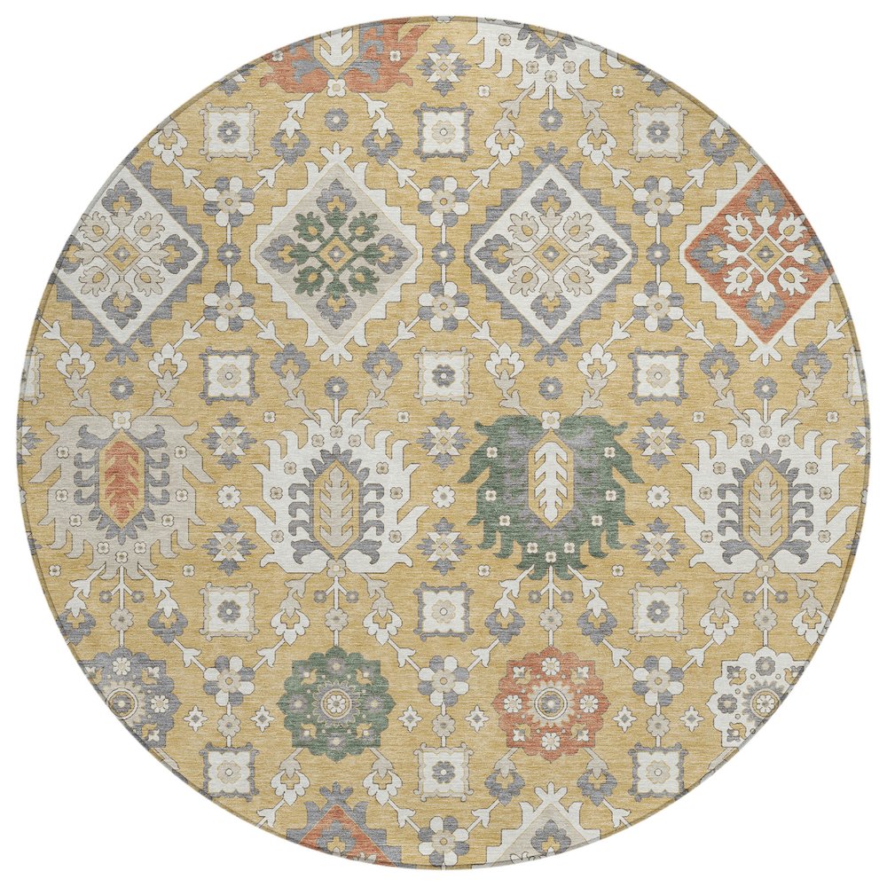 Machine Washable Indoor/Outdoor Chantille ACN2200 Gold 8' x 8' Round Rug. Picture 1