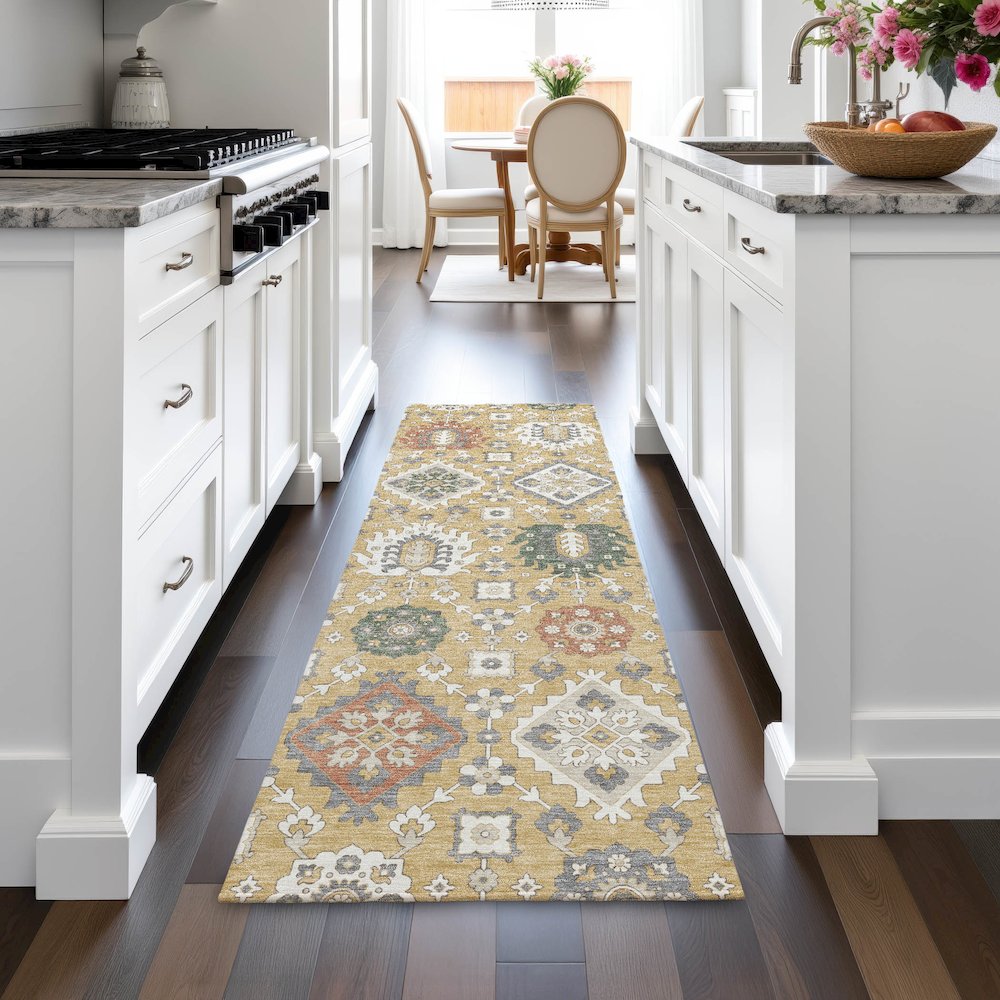 Machine Washable Indoor/Outdoor Chantille ACN2200 Gold 2'3" x 7'6" Runner Rug. Picture 5