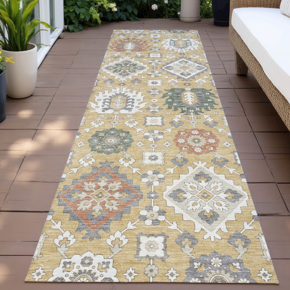 Machine Washable Indoor/Outdoor Chantille ACN2200 Gold 2'3" x 7'6" Runner Rug. Picture 6