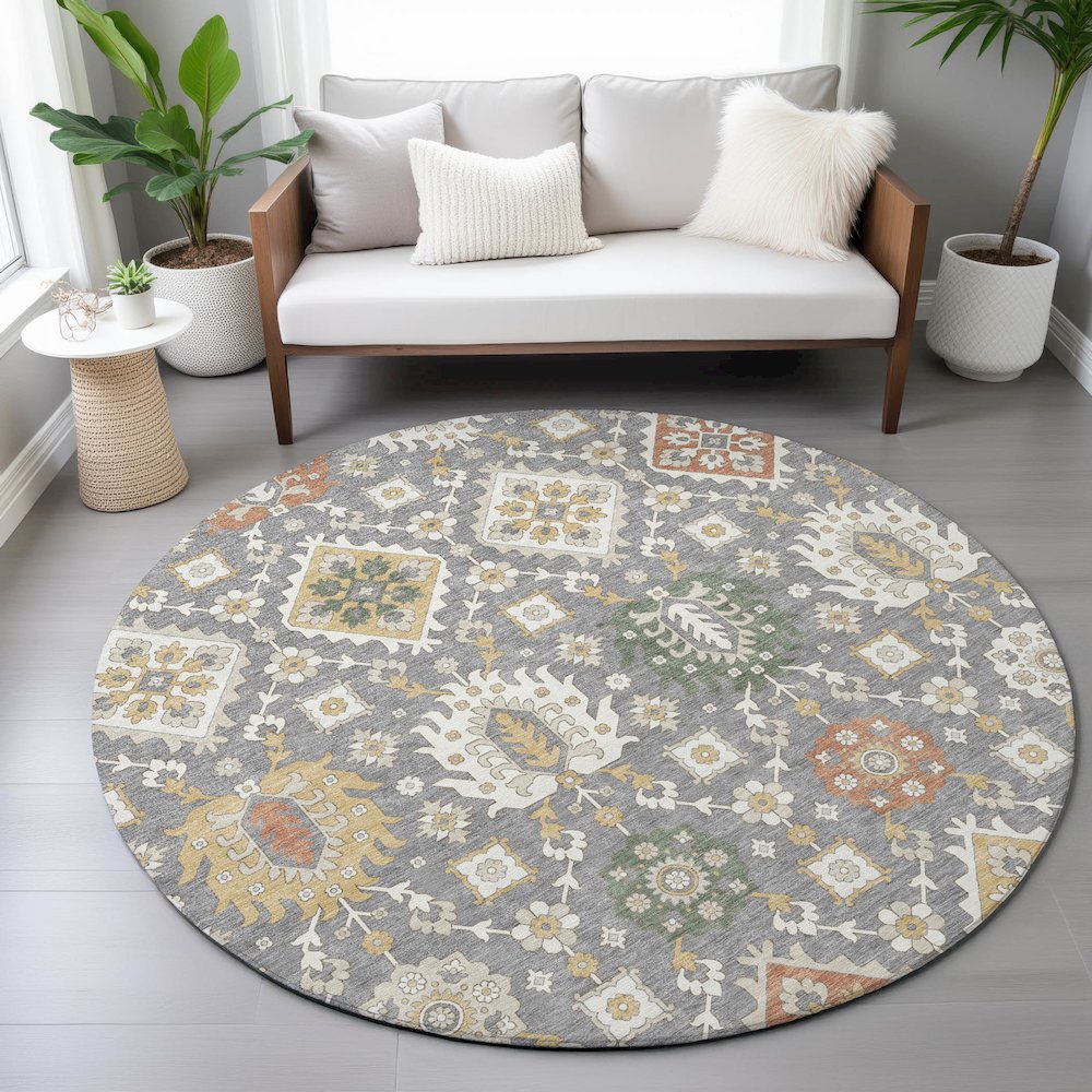 Machine Washable Indoor/Outdoor Chantille ACN2200 Gray 8' x 8' Round Rug. Picture 5