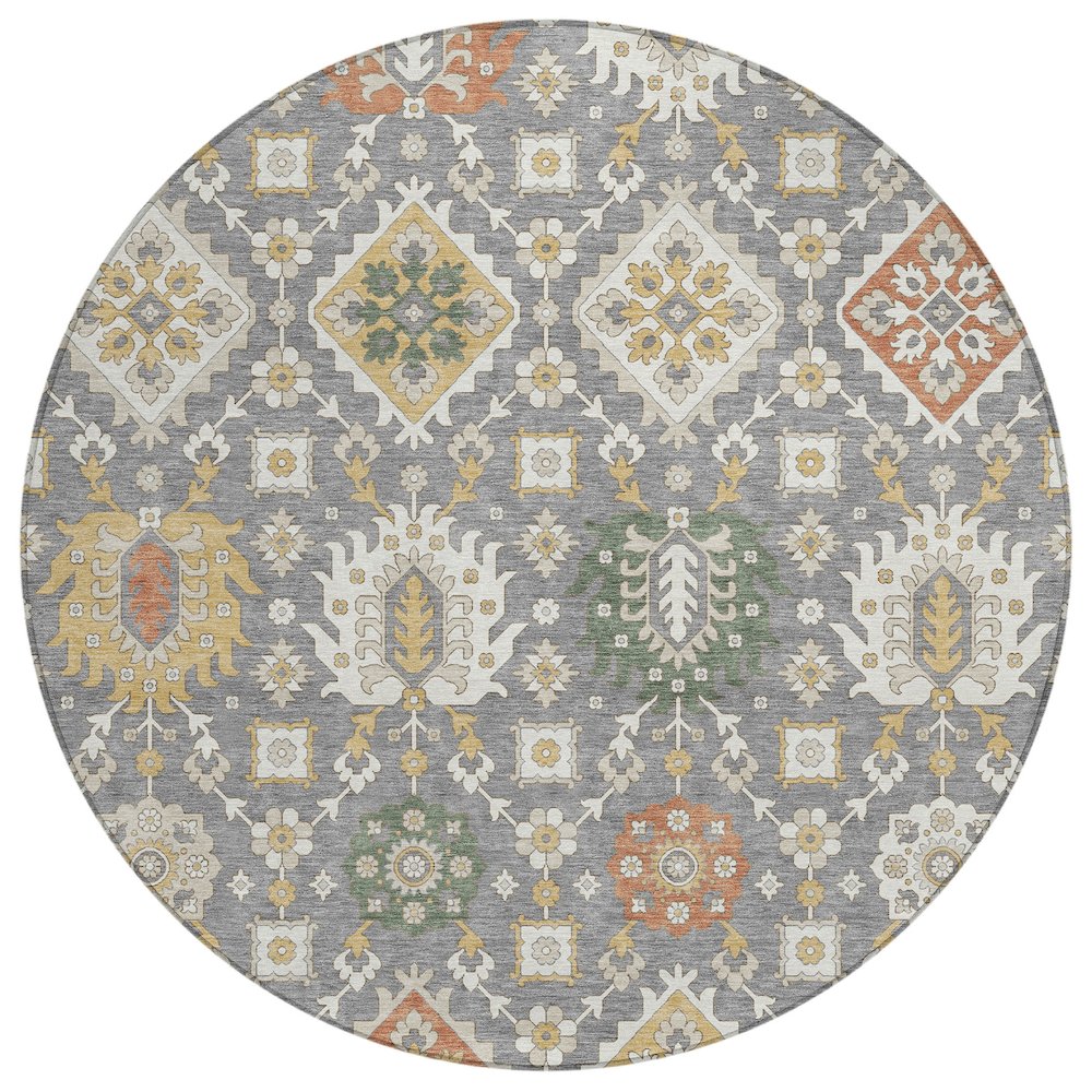 Machine Washable Indoor/Outdoor Chantille ACN2200 Gray 8' x 8' Round Rug. Picture 1