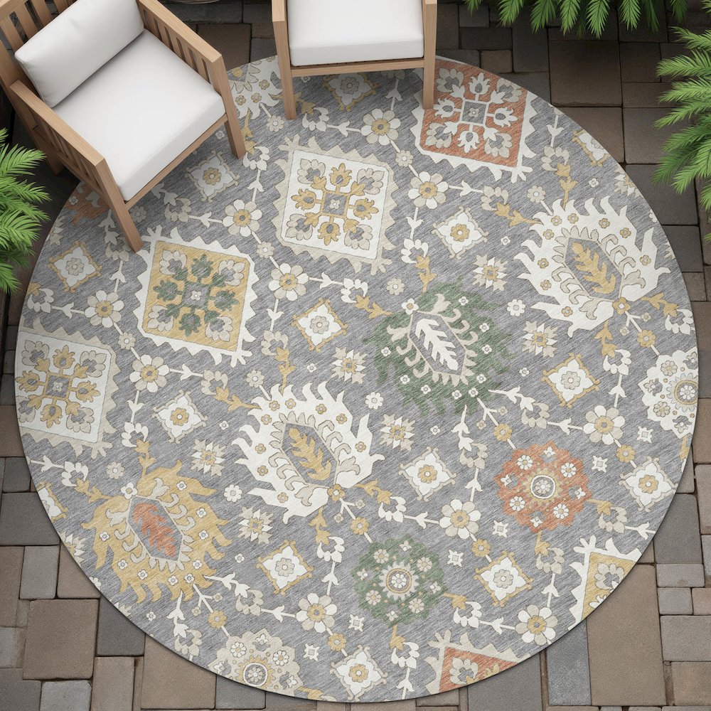 Machine Washable Indoor/Outdoor Chantille ACN2200 Gray 8' x 8' Round Rug. Picture 6