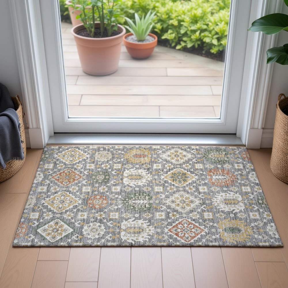 Machine Washable Indoor/Outdoor Chantille ACN2200 Gray 1'8" x 2'6" Rug. Picture 5