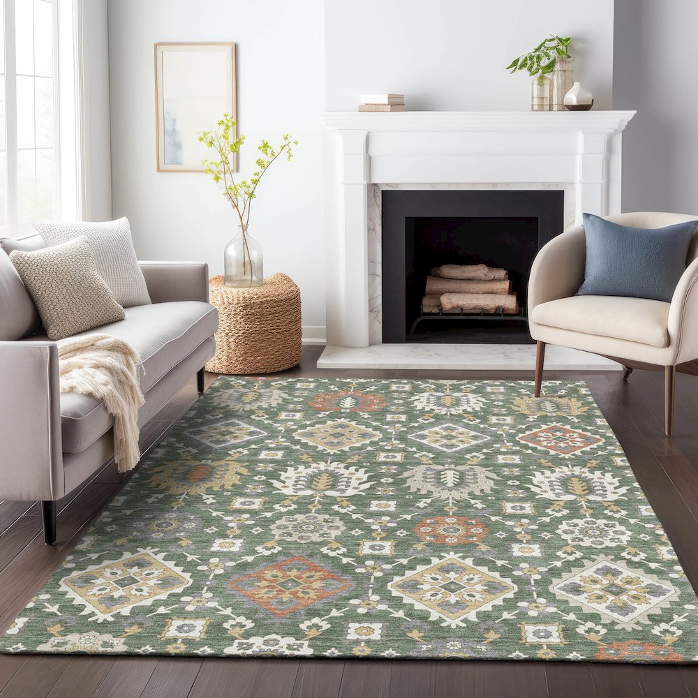 Machine Washable Indoor/Outdoor Chantille ACN2200 Green 2'6" x 3'10" Rug. Picture 6