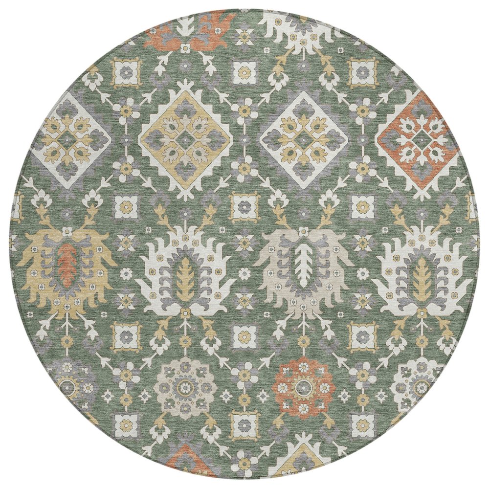 Machine Washable Indoor/Outdoor Chantille ACN2200 Green 8' x 8' Round Rug. Picture 1