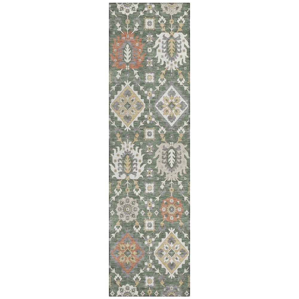 Machine Washable Indoor/Outdoor Chantille ACN2200 Green 2'3" x 7'6" Runner Rug. Picture 1