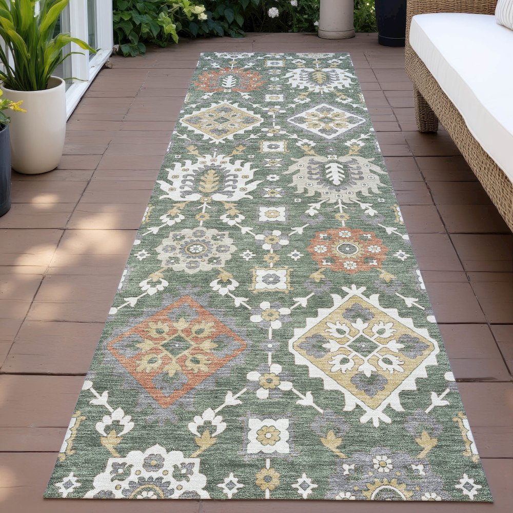Machine Washable Indoor/Outdoor Chantille ACN2200 Green 2'3" x 7'6" Runner Rug. Picture 6