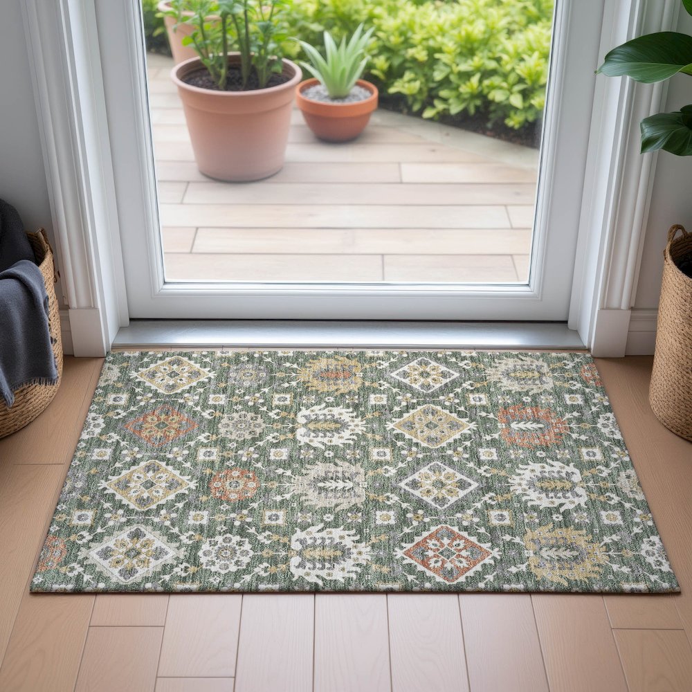 Machine Washable Indoor/Outdoor Chantille ACN2200 Green 1'8" x 2'6" Rug. Picture 5