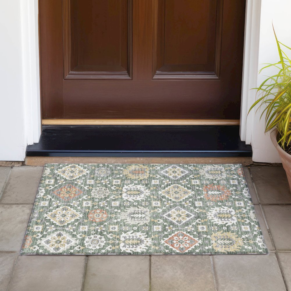 Machine Washable Indoor/Outdoor Chantille ACN2200 Green 1'8" x 2'6" Rug. Picture 6