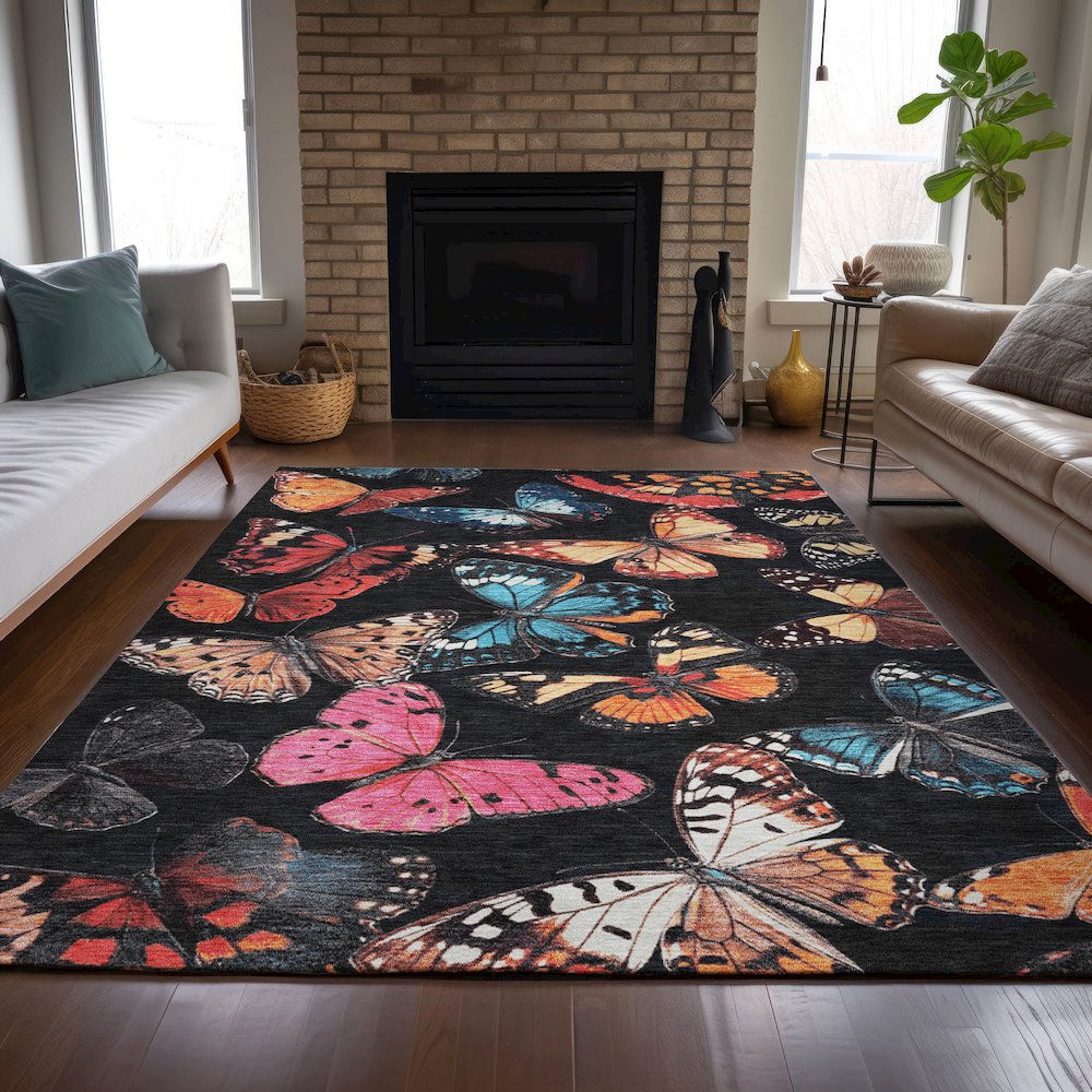 Machine Washable Indoor/Outdoor Chantille ACN2201 Black 2'6" x 3'10" Rug. Picture 6