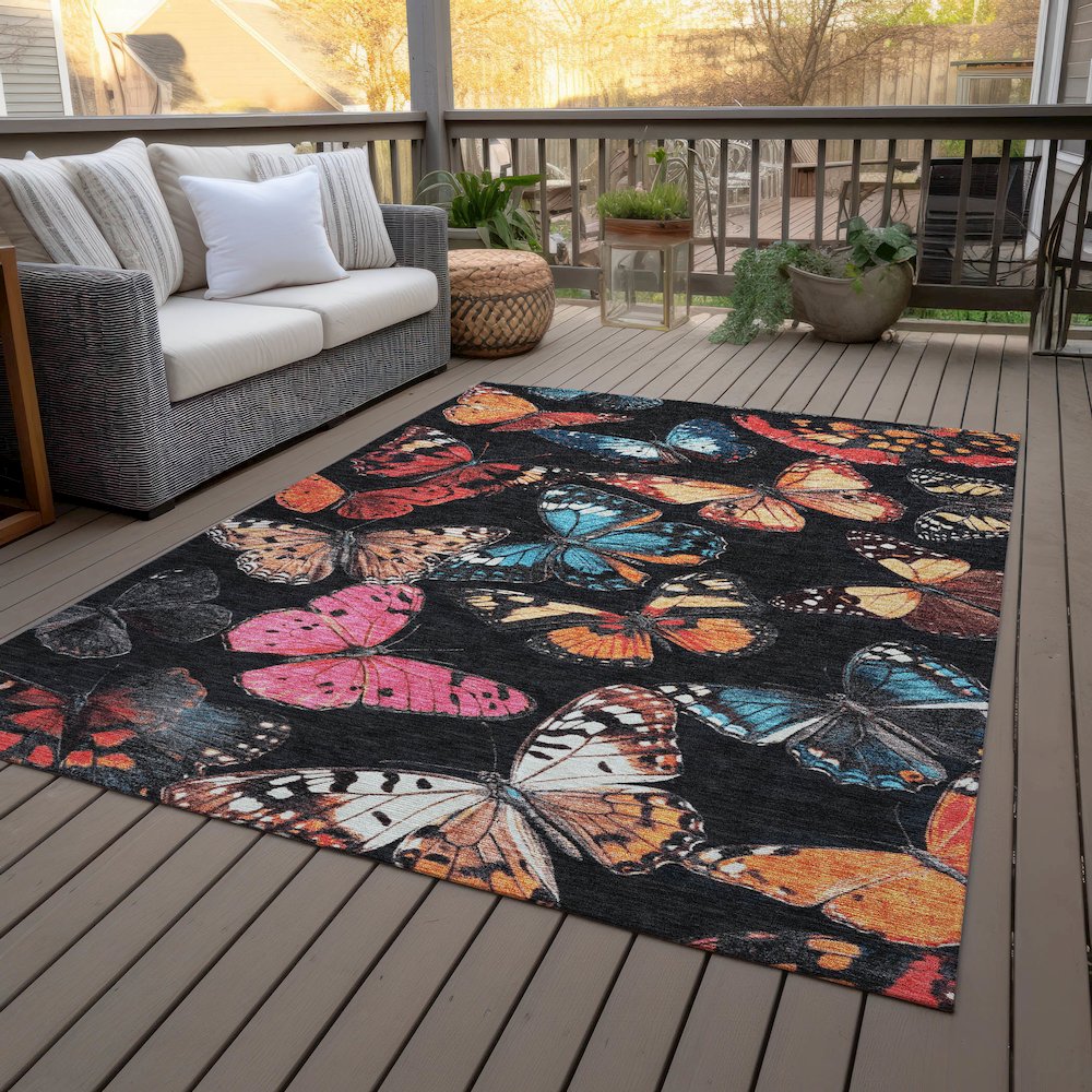 Machine Washable Indoor/Outdoor Chantille ACN2201 Black 2'6" x 3'10" Rug. Picture 8