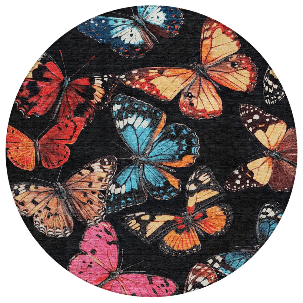 Machine Washable Indoor/Outdoor Chantille ACN2201 Black 8' x 8' Round Rug. Picture 1