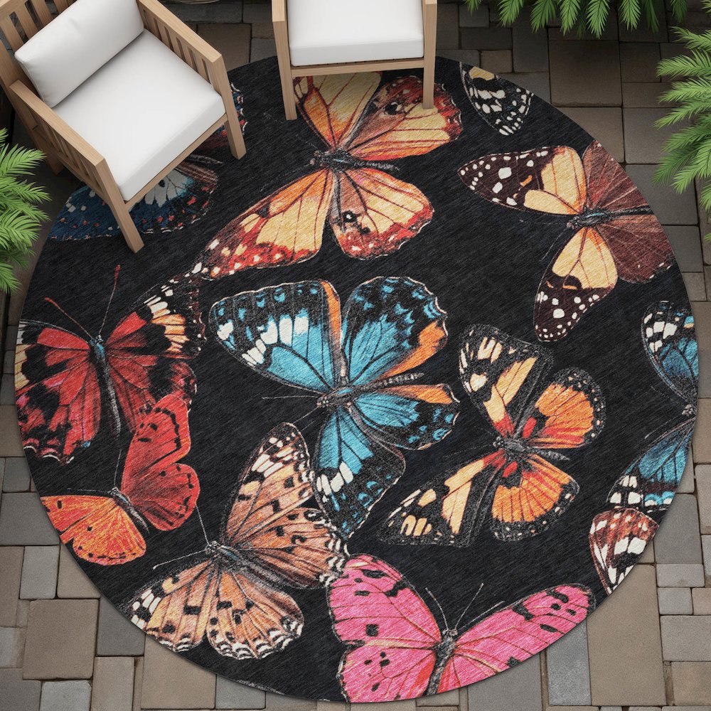 Machine Washable Indoor/Outdoor Chantille ACN2201 Black 8' x 8' Round Rug. Picture 6
