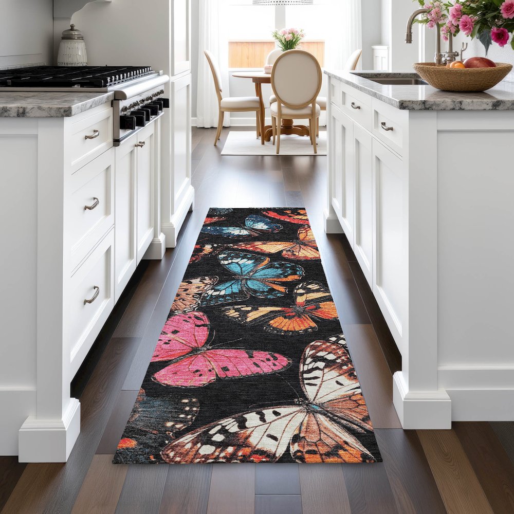 Machine Washable Indoor/Outdoor Chantille ACN2201 Black 2'3" x 7'6" Runner Rug. Picture 5