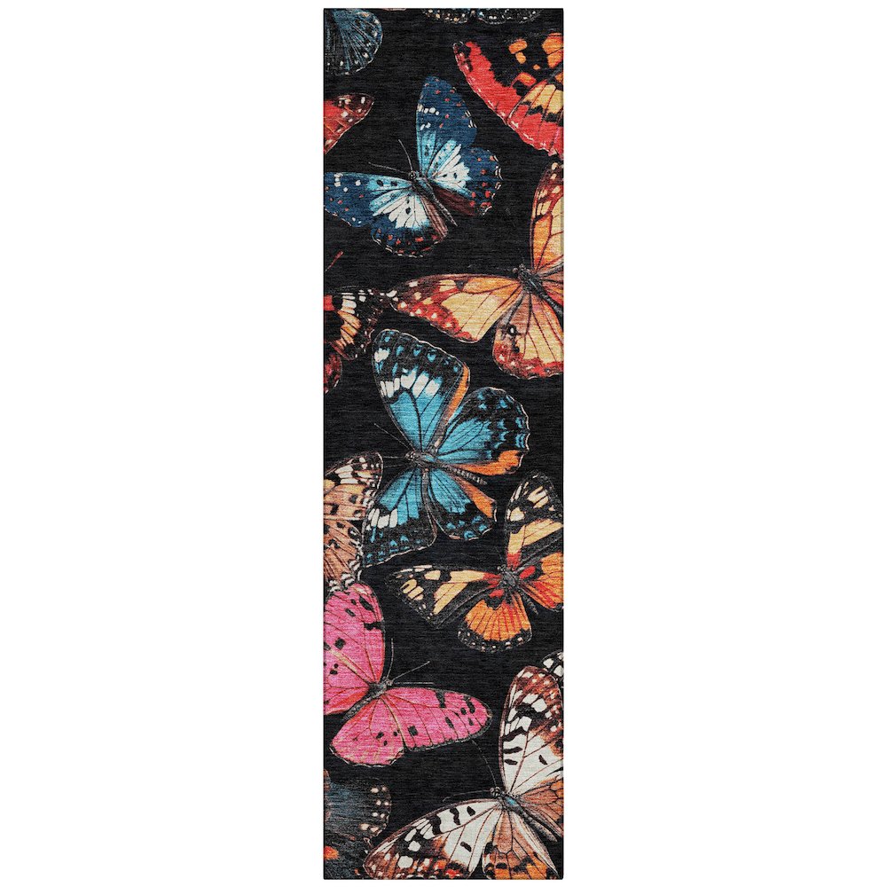 Machine Washable Indoor/Outdoor Chantille ACN2201 Black 2'3" x 7'6" Runner Rug. Picture 1