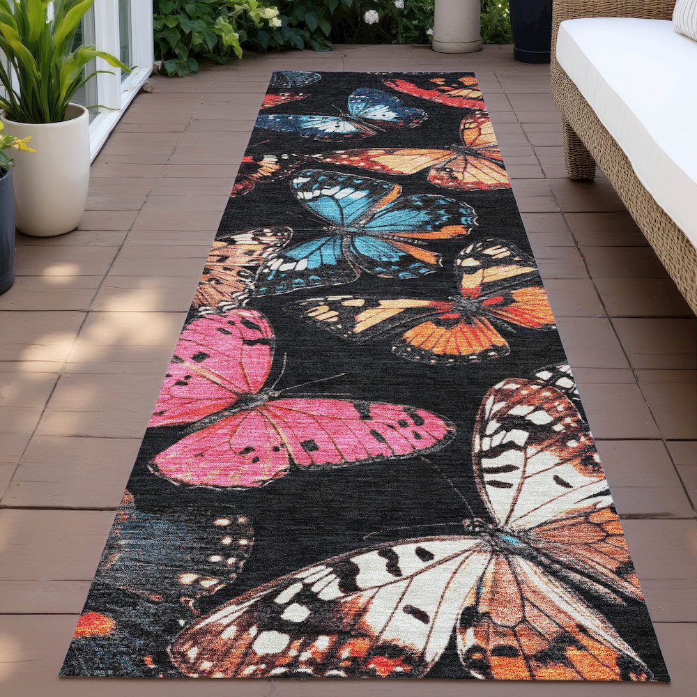 Machine Washable Indoor/Outdoor Chantille ACN2201 Black 2'3" x 7'6" Runner Rug. Picture 6